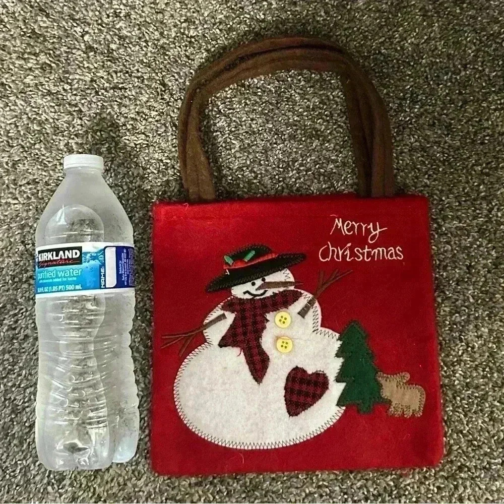 Merry Christmas‎ small reusable felt gift bag with snowman
